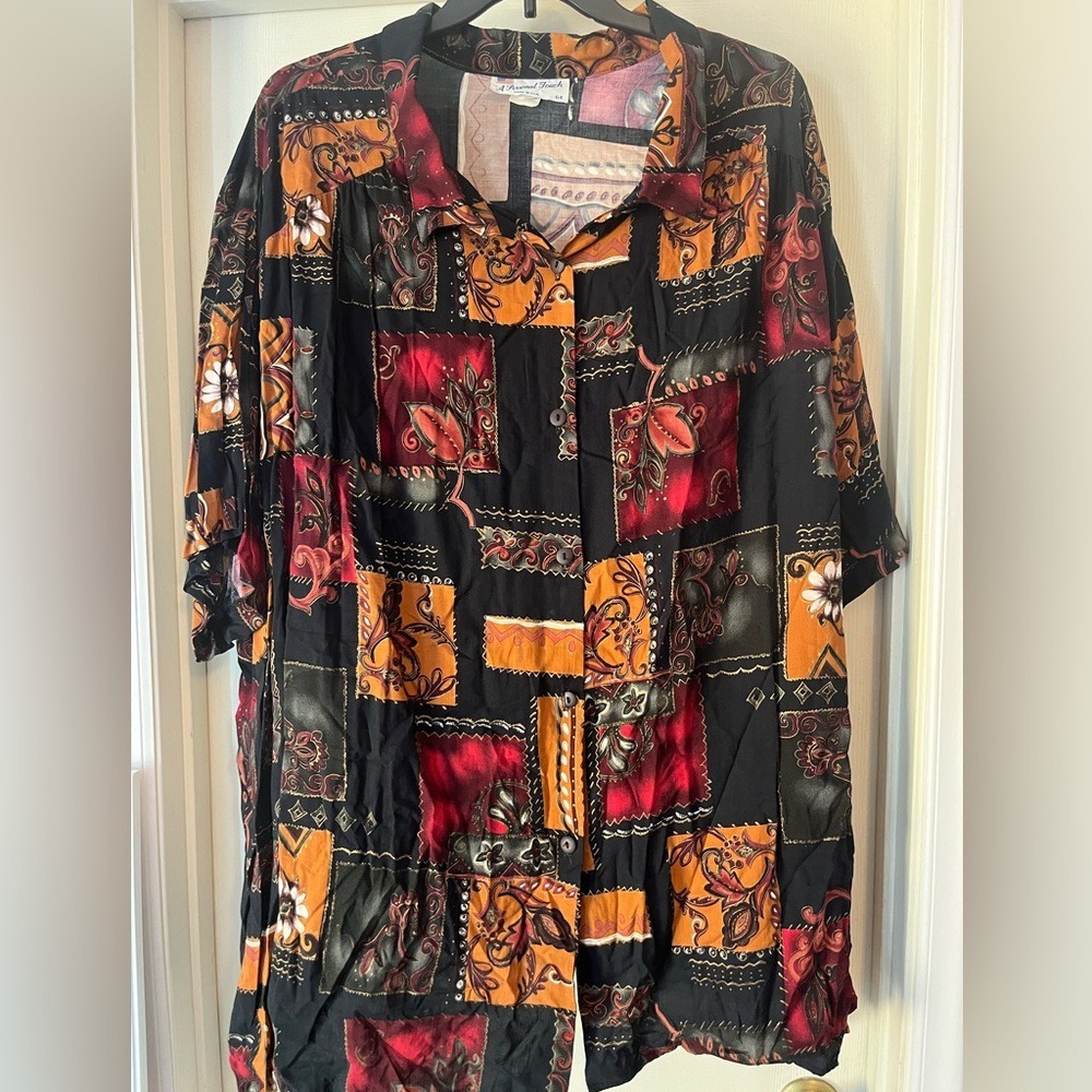 Vintage Plus Size Womens 6x Button Down Shirt/Blouse Floral‎ Relaxed collared
